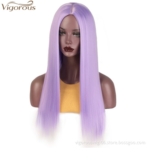 Vigorous Cosplay Party Wigs Long Straight Wigs Synthetic Purple Color Women's Wig Middle Part Hair Wholesale Price